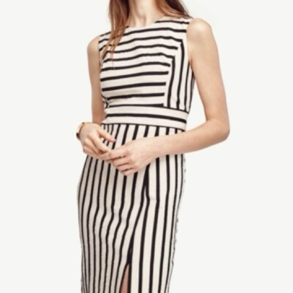 Ann Taylor Sz 4 Striped Cotton Blend Sheath Dress